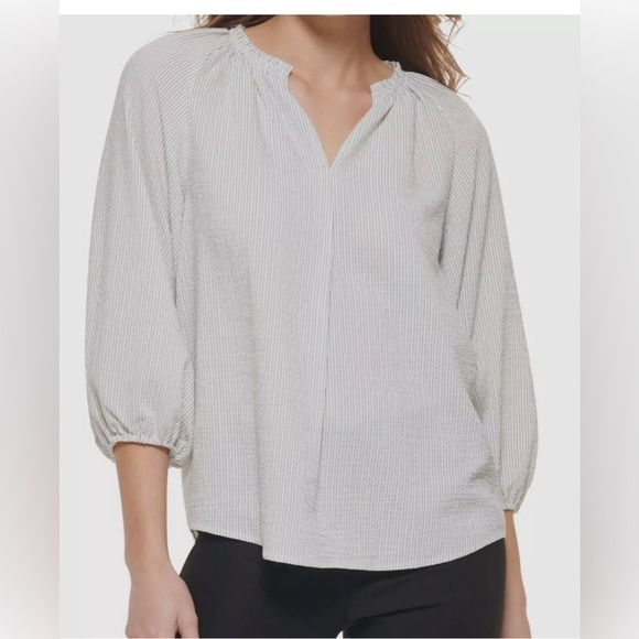 Calvin Klein Women's Plus Size Sportswear Everyday Loose Textured Stripe Blouse - Picture 11 of 12